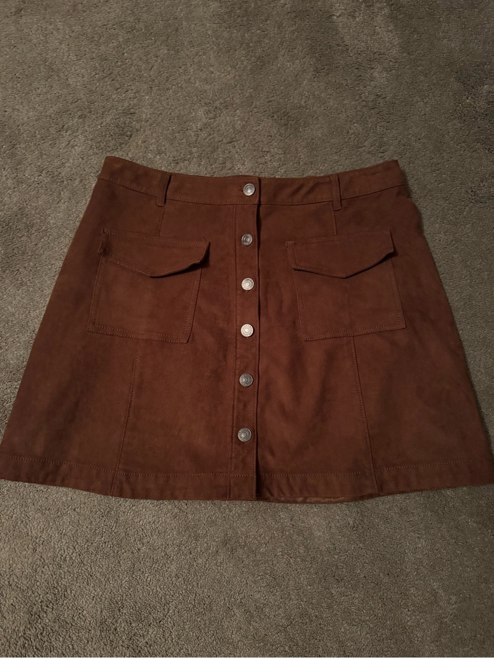 Abercrombie & Fitch Chestnut Brown Button-Front A-Line Suede Skirt